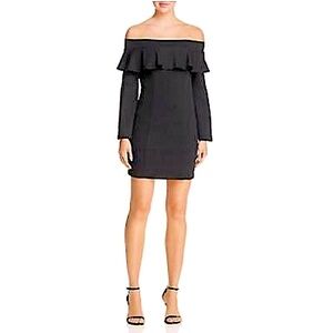 AQUA women's off the shoulder black cocktail dress ruffle/bell sleeves. Size: XS